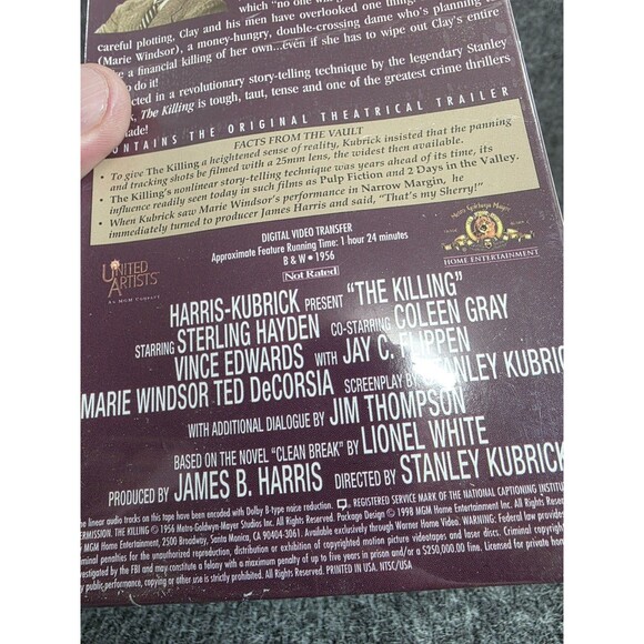 The Killing (VHS, 1956) MGM Sterling Hayden / Elisha Cook Rare VHS Copy - Picture 4 of 7